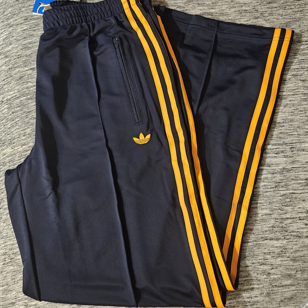 adidas Navy Track Pants with Yellow Stripes
